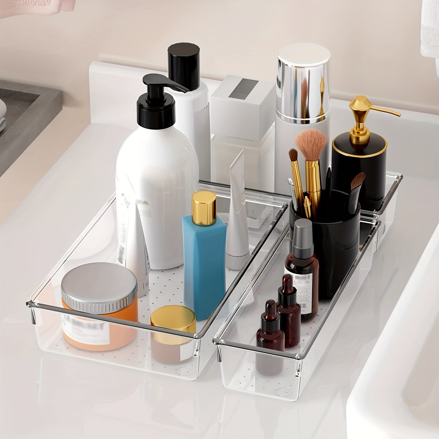 13 Pcs Utensil Desk Drawer Organizers Clear Plastic Storage Bins Tray Dividers
