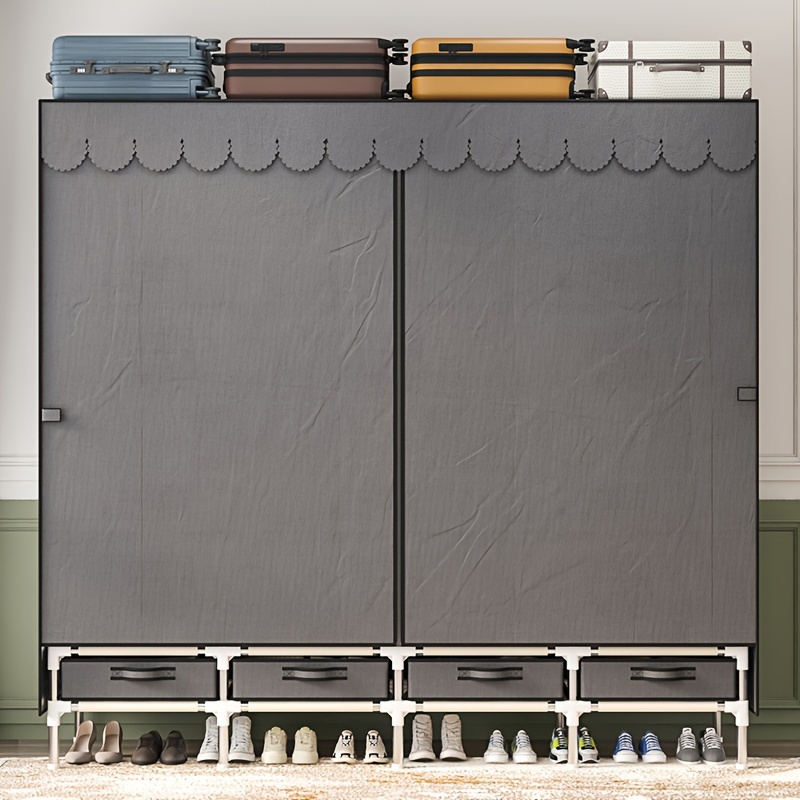  HONGFEISHANGMAO Armario de tela para armario, tubo de acero  reforzado con doble tela, marco de acero simple, armario para colgar (127 x  43 x 7.0 x 7.0 x 7.0 in), tela