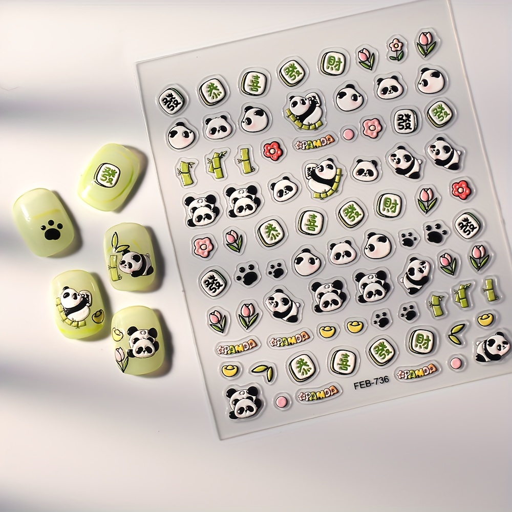 

5d Embossed Cute Cartoon Panda Bamboo And Mahjong Design Nail Art Stickers,nail Art Decals For Nail Salons,self Adhesive Nail Art Supplies For Women And Girls