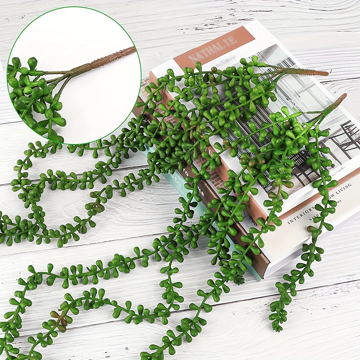 Sixtyshades 4 Pcs Artificial Succulents Hanging Plants Fake Succulent String of Pearls Plastic Vine Plants Decorations for Wall Home Garden Patio