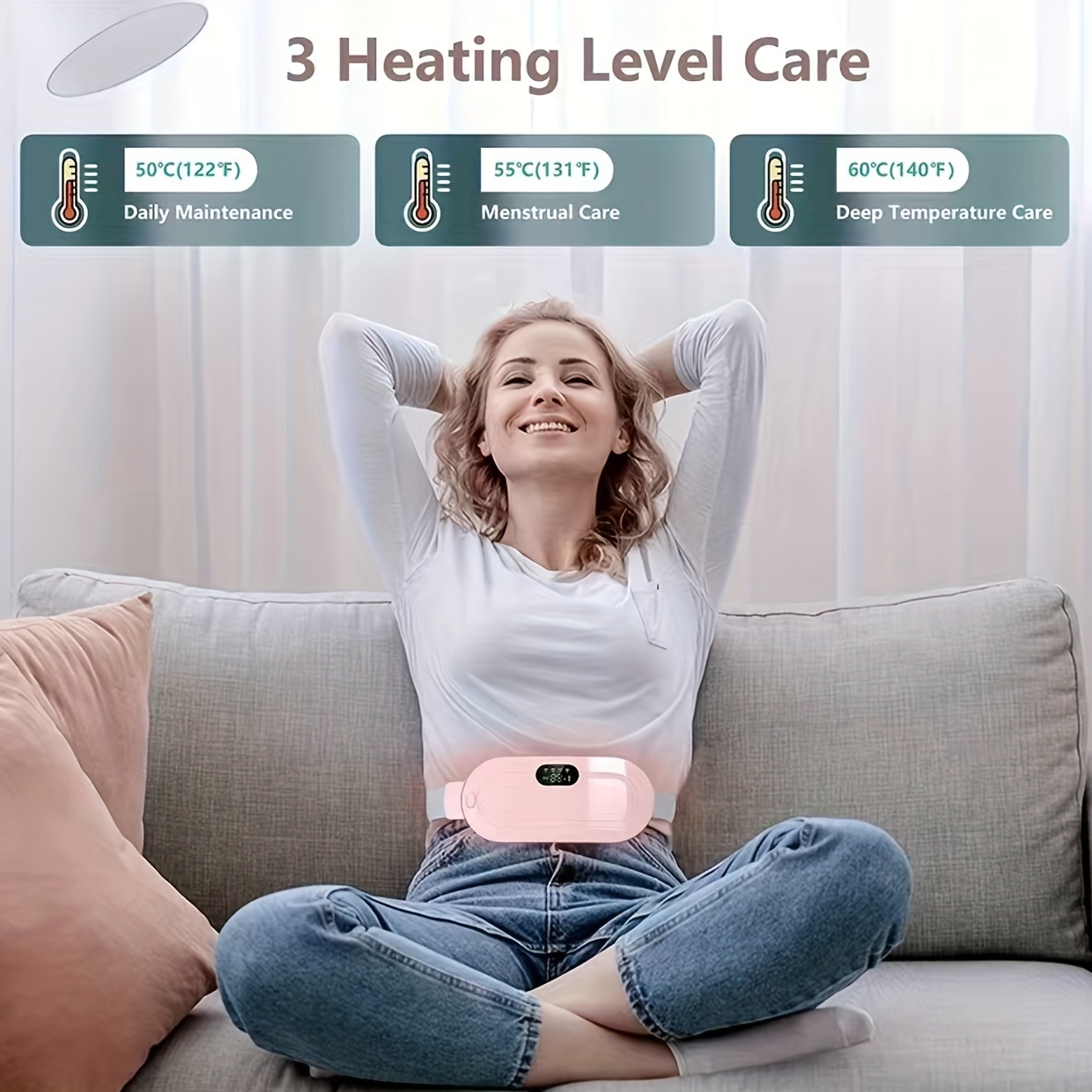 Portable Cordless Heating Pad, Menstrual Comfort Belt, 3-Level Temperature Control & 4-Level Massage Modes, USB Rechargeable Women'S Abdominal Wrap with Lithium Polymer Battery