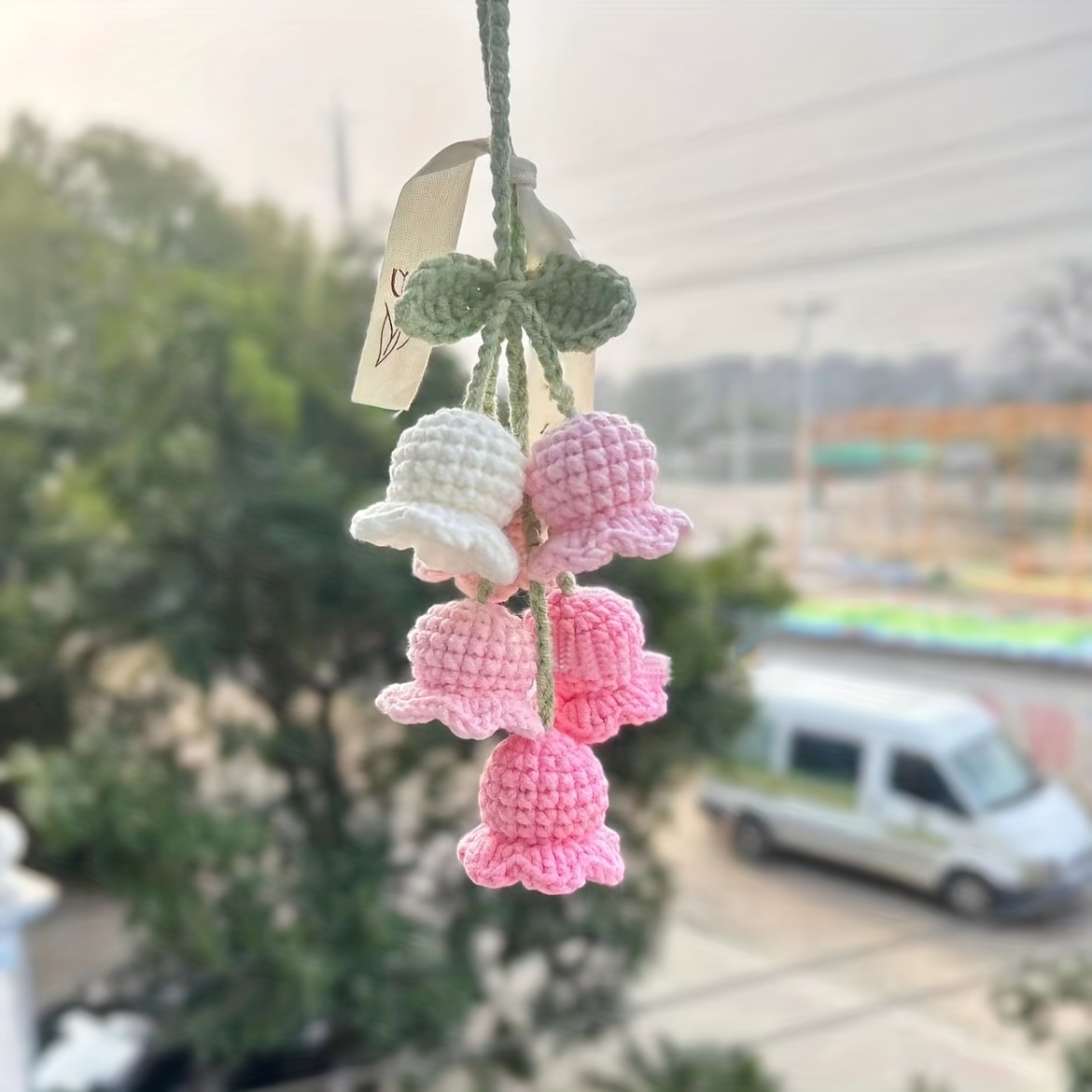 Car Plant, Crochet Hanging Basket, Hanging Plant for Car Decor, Rear View  Mirror Accessories for Women Charm 