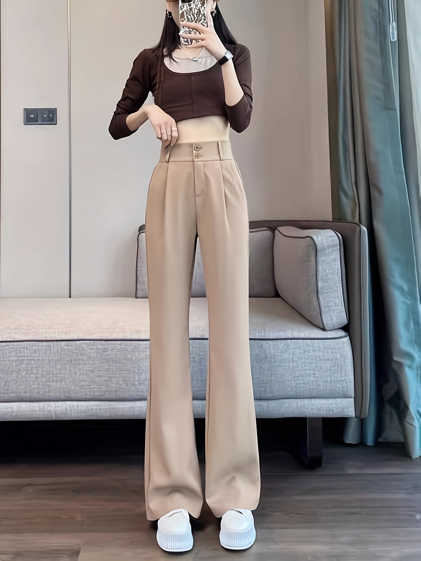 Straight Leg Pants, Casual Solid Pants, Women's Clothing
