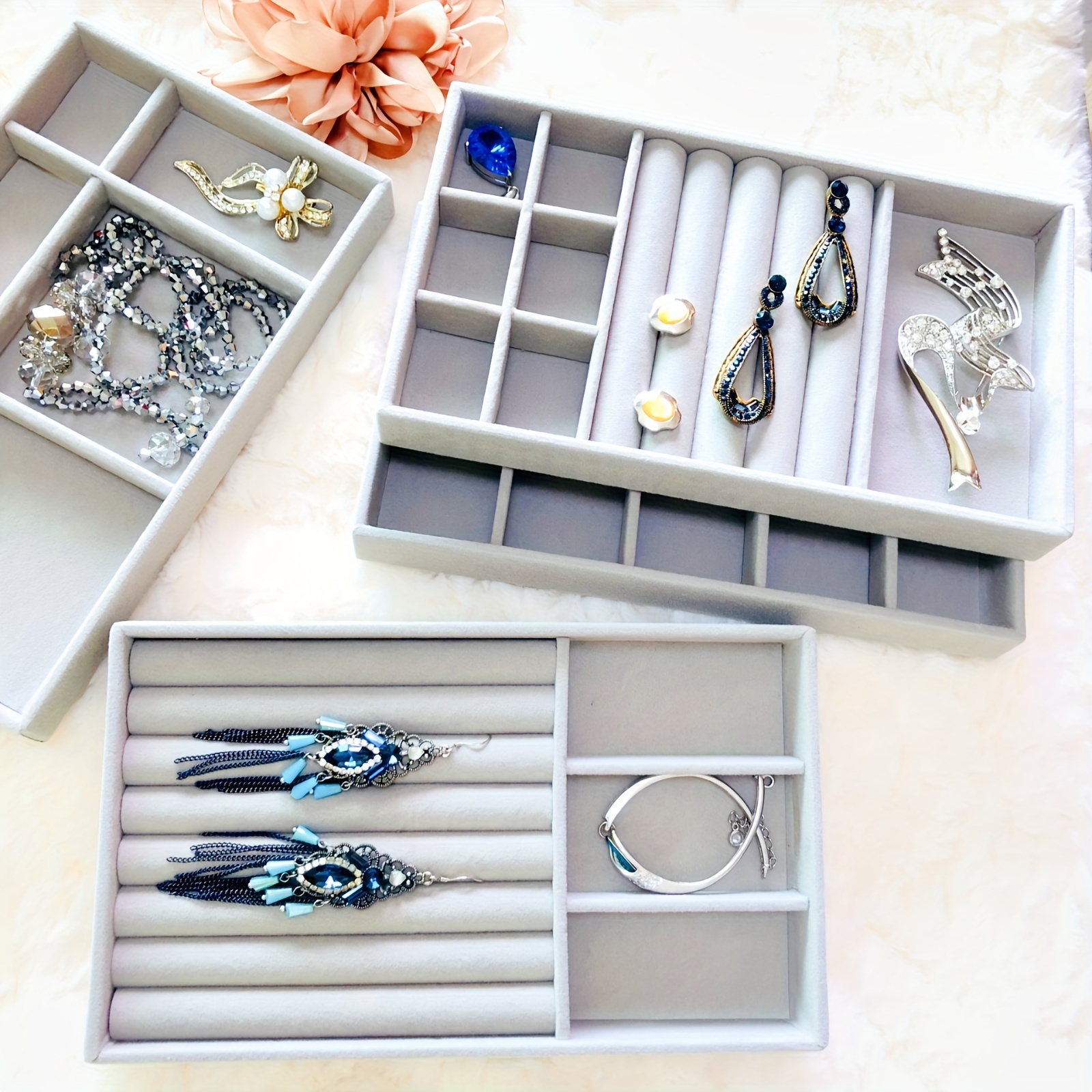 Velvet Jewelry Organizer Tray Desktop Jewelry Storage - Temu