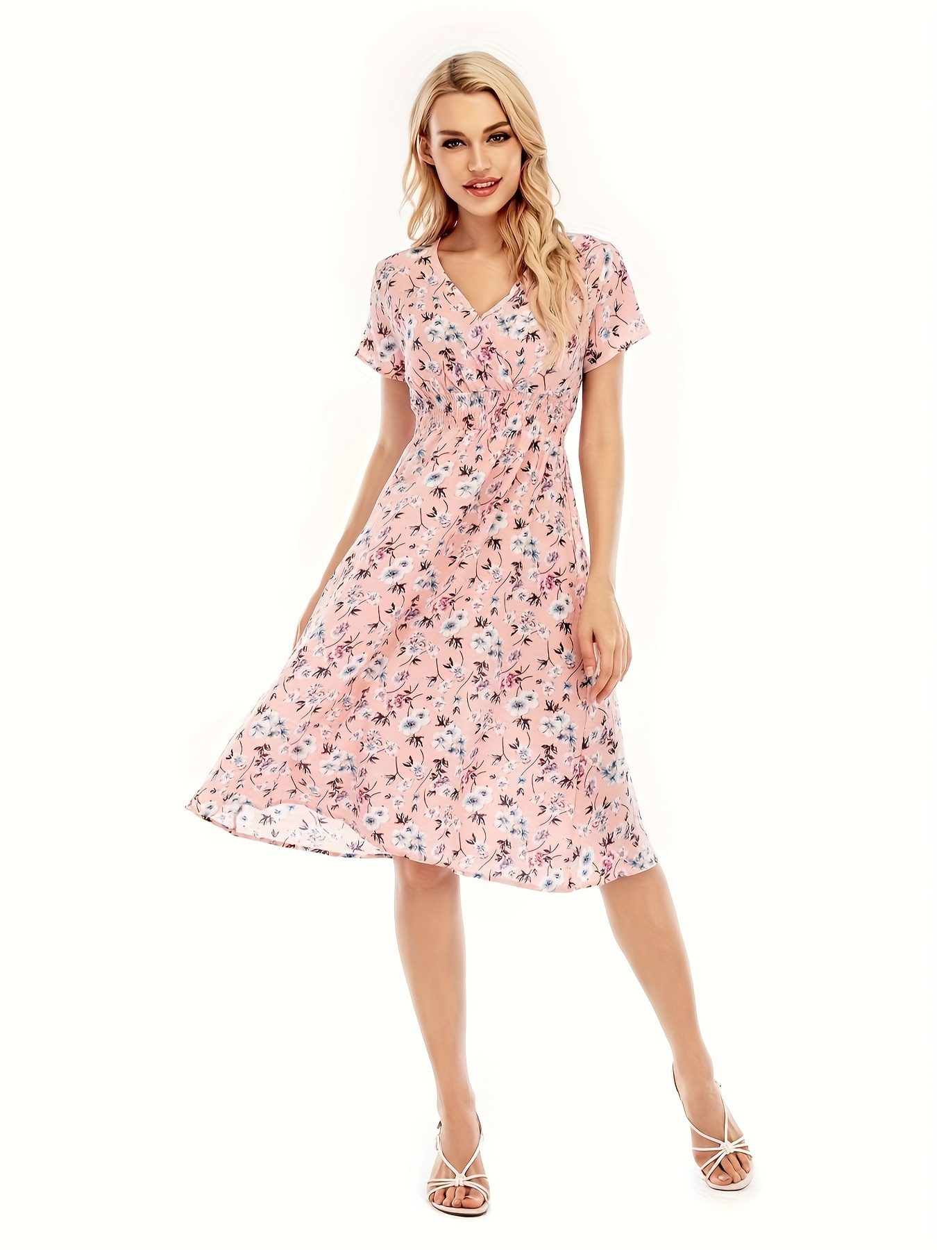 ditsy floral print v neck beach dress short sleeve elegant - Temu