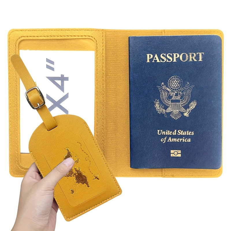 Pu Leather Luggage Tag Passport Cover Pendant Set Map Bronzing