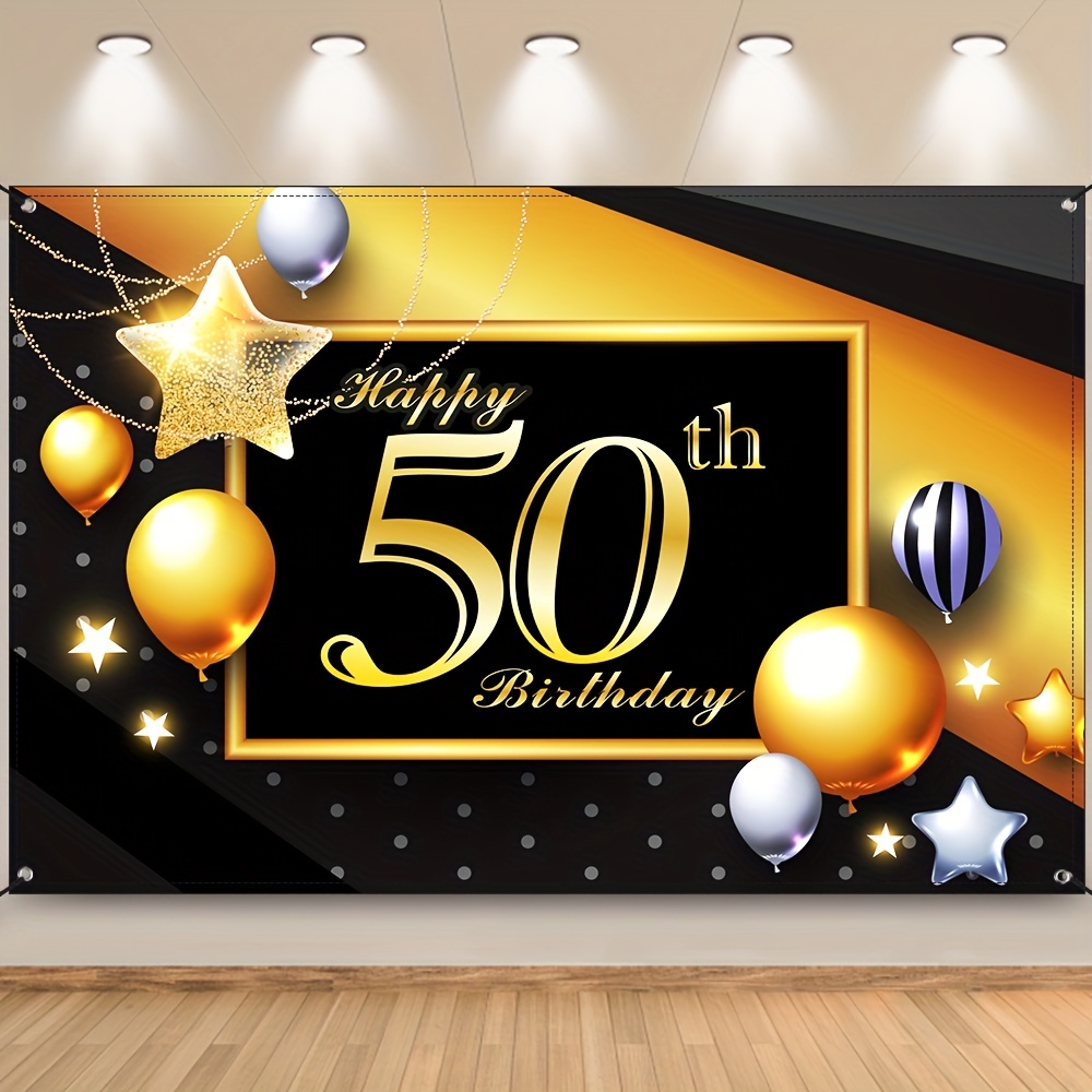1pc, Decoración De Fondo De Aniversario De Bodas De Oro Número 50 Blanco  Dorado Banner Feliz 50 Aniversario 180cm * 110cm / 70.8in * 43.3in, Fondo De