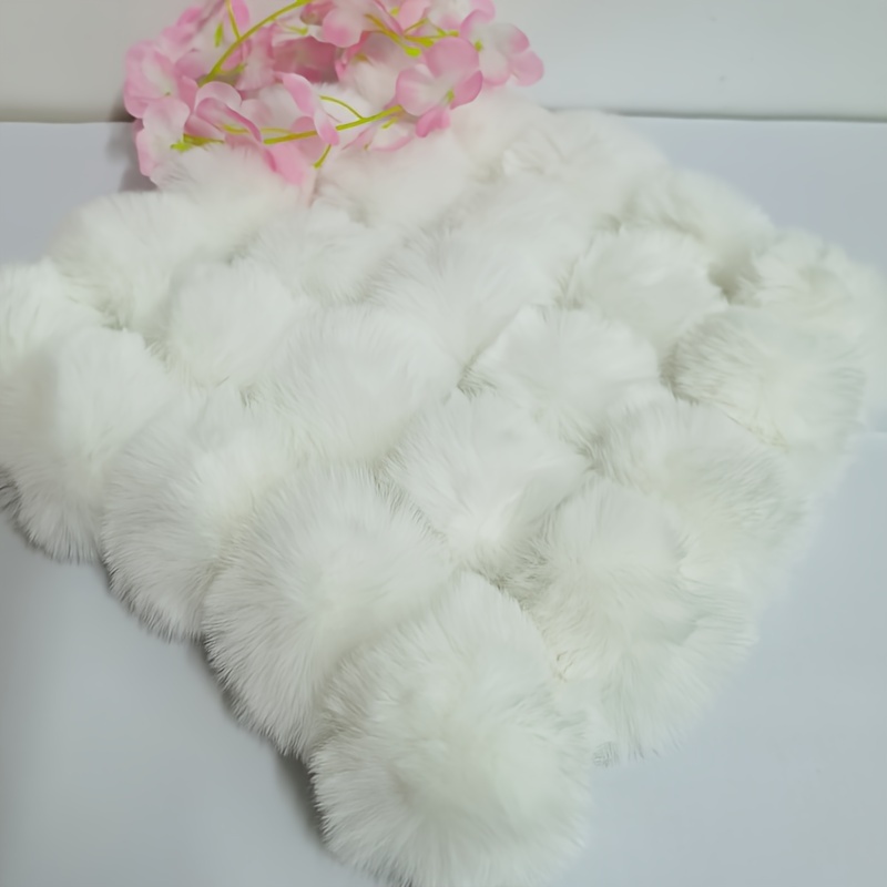 Faux Rabbit Plush Ball With Elastic Ring Diy Fluffy Pom Pom - Temu