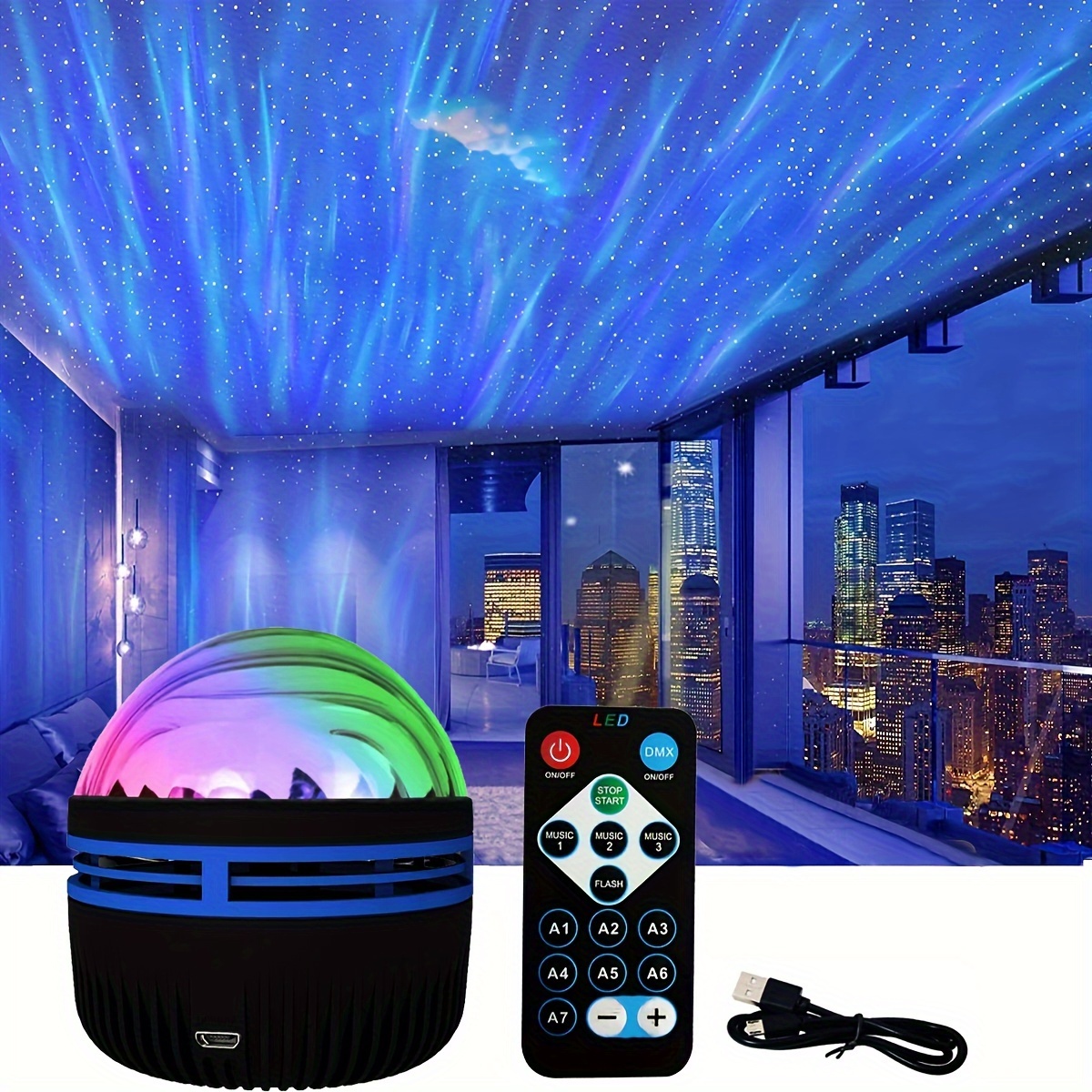 Proyector de estrellas de luz nocturna, luces de techo para automóvil,  luces interiores románticas ajustables de color azul violeta, luces  nocturnas