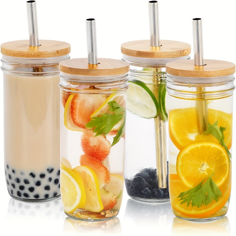 Glass Cup With Lid And Straw Water Cup With Bamboo Lid And - Temu