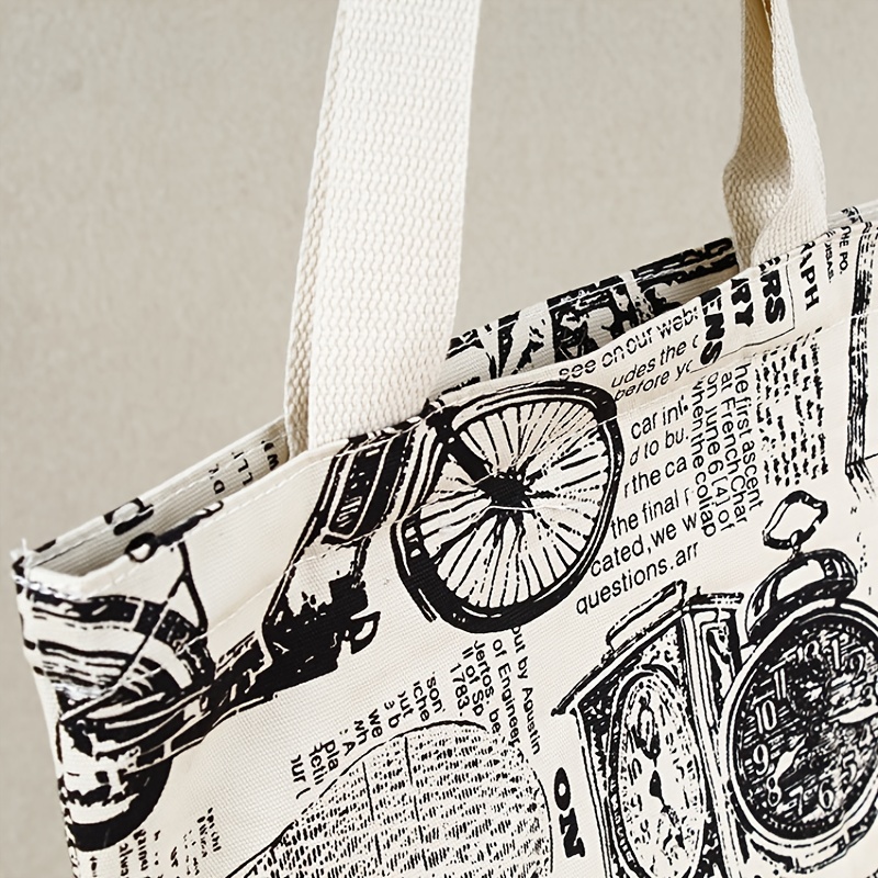 Vintage Newspaper Pattern Tote Bag Large Capacity Shoulder - Temu