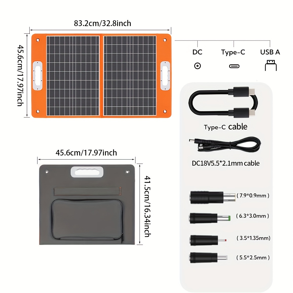 Panel solar de 100 vatios, panel solar portátil de 20 V 5 A con DC5521,  paneles solares pequeños plegables para hogares, central eléctrica (control