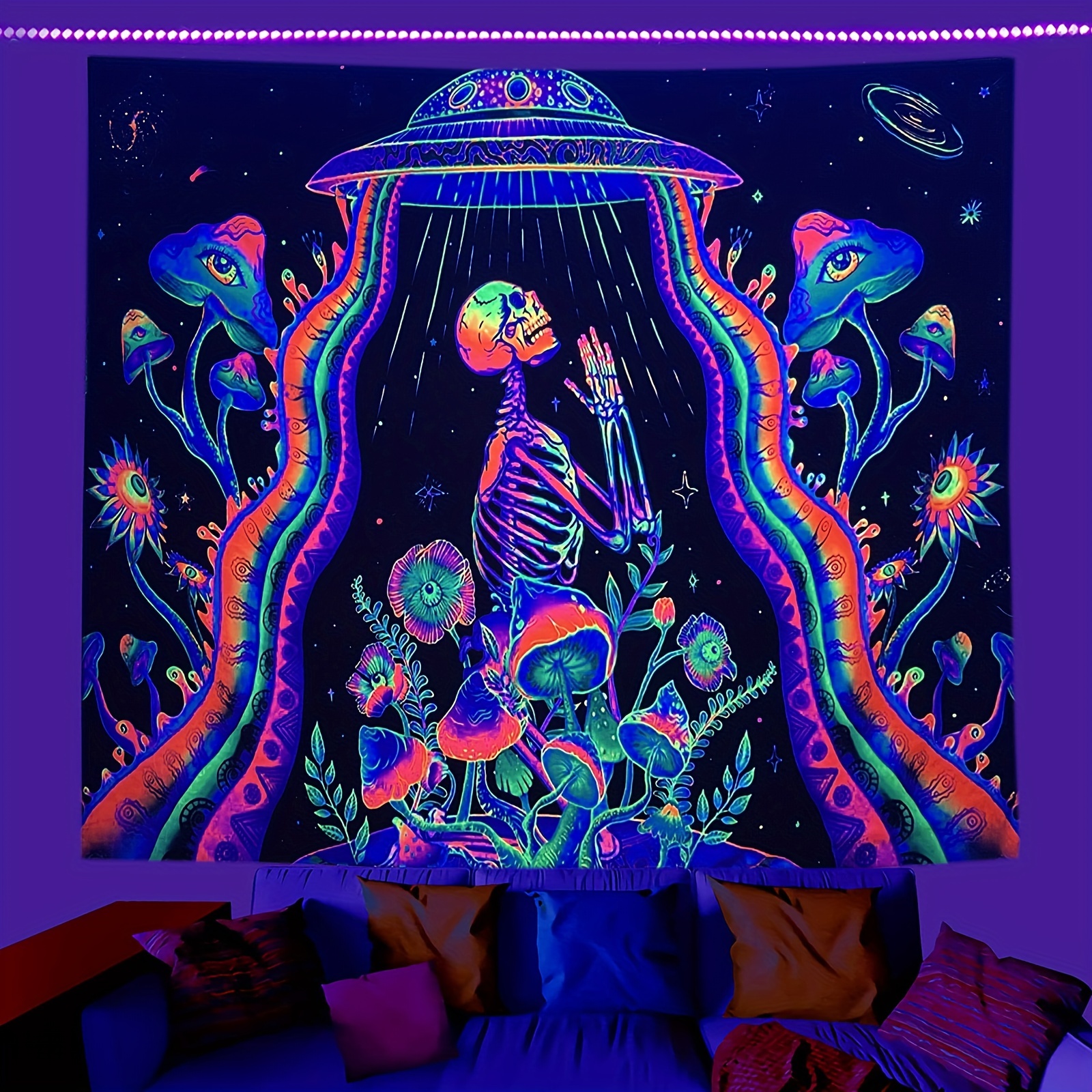 Tapestry UV Fluorescent Aesthetics Wall Hanging Astronaut Hippie Room  Decoration
