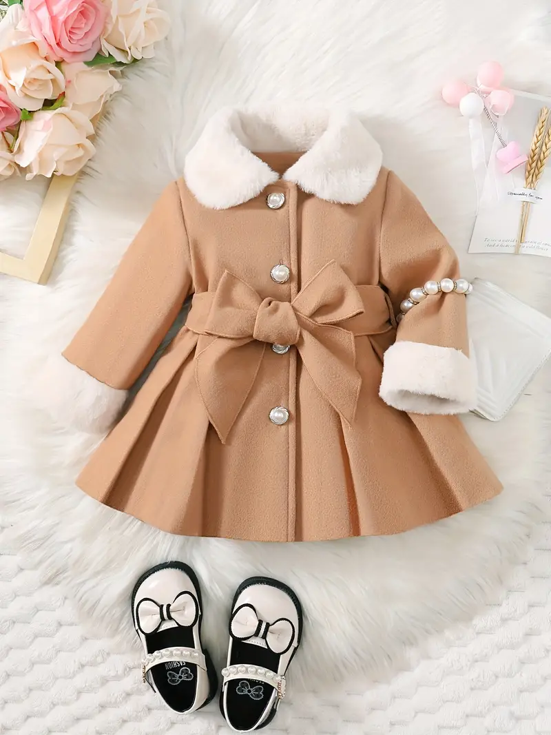 toddler baby girls winter fall stylish tweed dress coat toddler kids furry collar tunic trench coat single breasted windbreaker jacket details 24