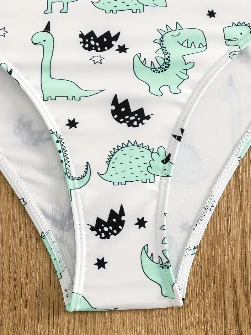 Cute Cartoon Dinosaur Print Cut Out One-piece Swimsuit, Drawstring Stretchy  Round Neck Bathing Suits, Women's Swimwear & Clothing