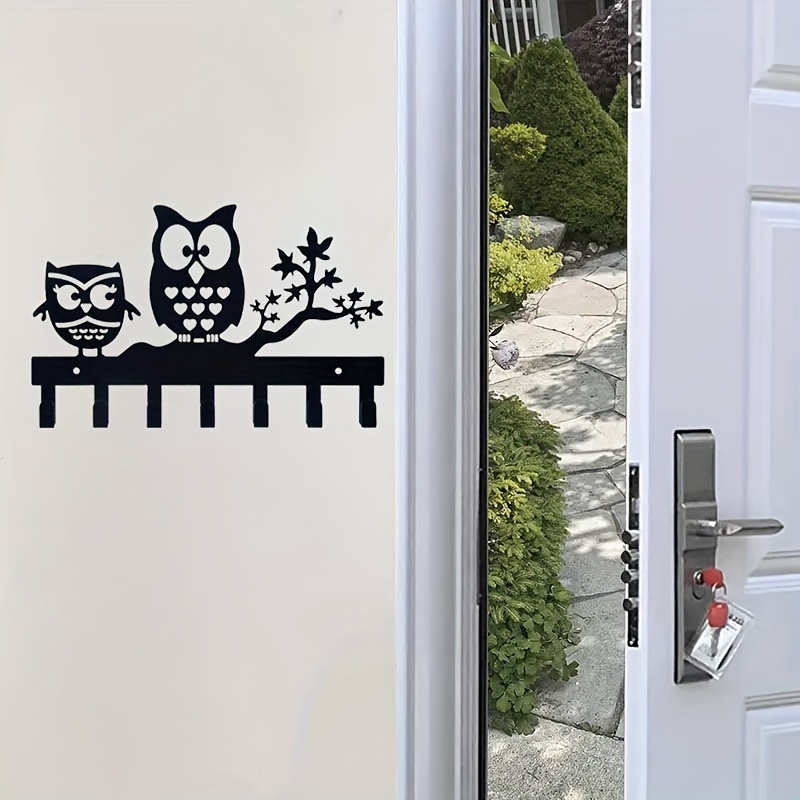 Wall Black Metal Keychain Decorative Owl Key Hanger 7 Hooks - Temu