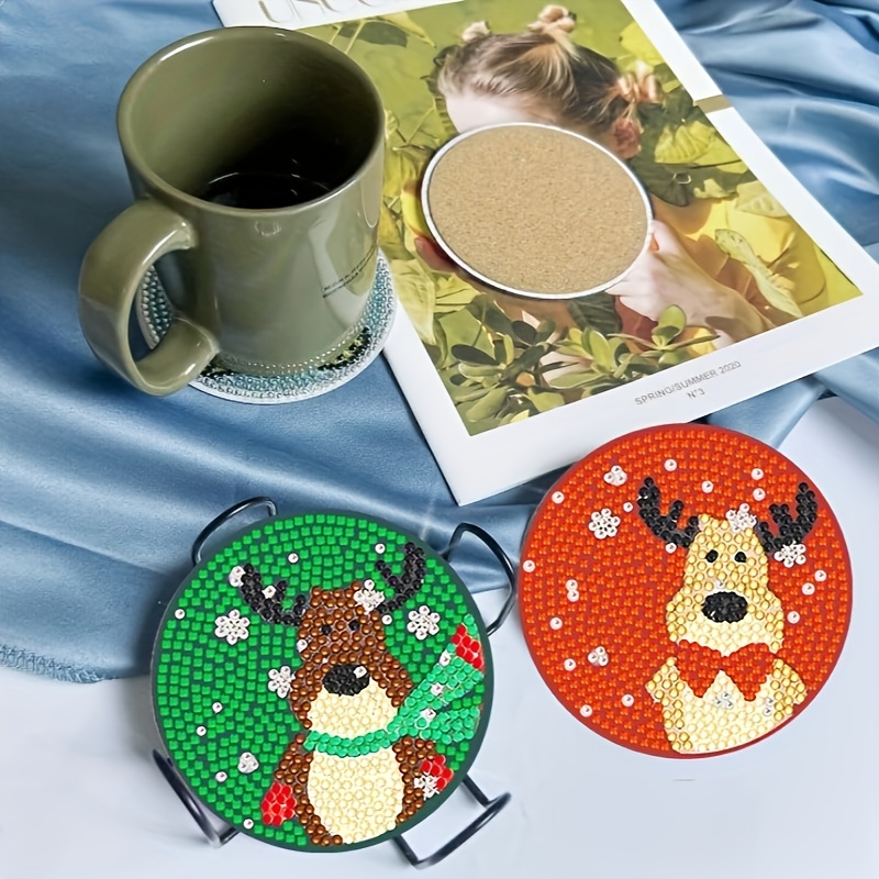 Diy Christmas Artificial Diamond Painting Coasters Set With - Temu