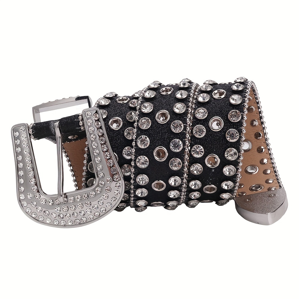 Sparkle Studded Rhinestone PU Leather Belt for Jeans Dress