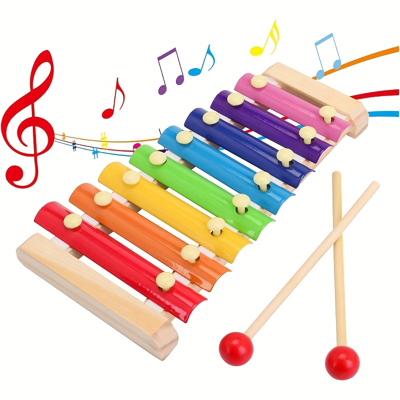 Jouet de piano pour bébé pour les tout-petits de 1 à 3 ans, xylophone  Jouets musicaux Apprentissage Instrument préscolaire Éducatif 2-en-1 (8  touches en métal)