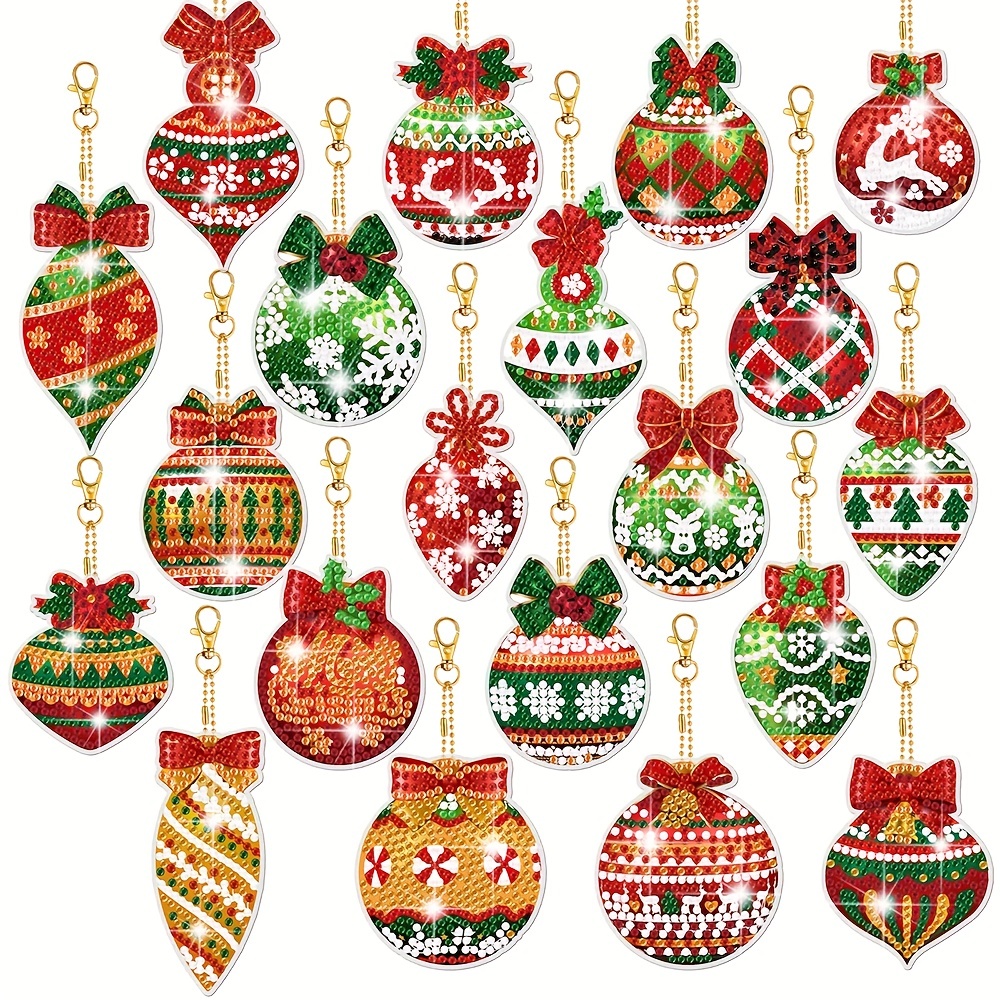

20pcs Diy Diamond Painting Keychain Kit, Christmas Ball Diamond Art Mosaic Keychain, Hanging Pendant Decoration, Christmas Decoration, Home Decoration Gift