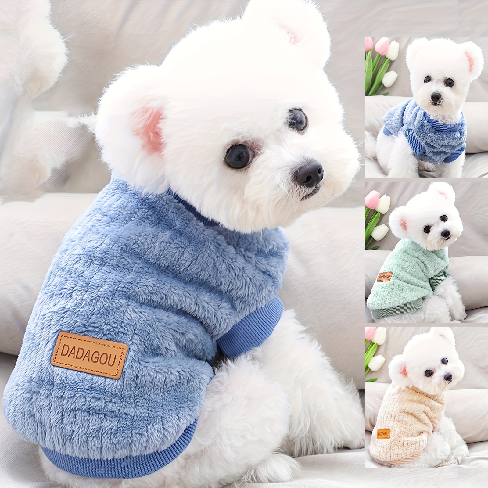 Yikeyo Fuzzy Dog Dress Dog Sweaters for Small Dogs Girl Pink Plaid Puppy  Sweatshirts Fleece Doggie Hoodie Winter Dog Clothes Female Pet Cat Pup Warm