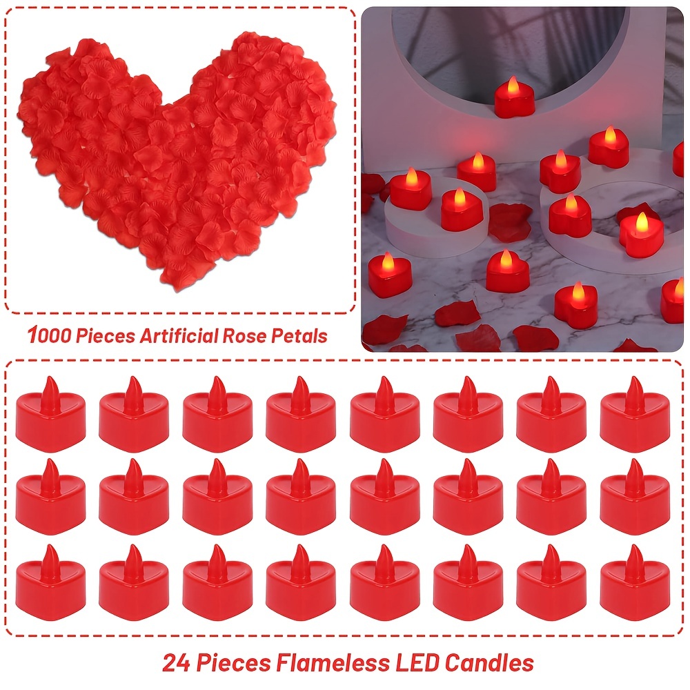 Artificial Rose Petals And Candles Set Romantic Scene Decor - Temu