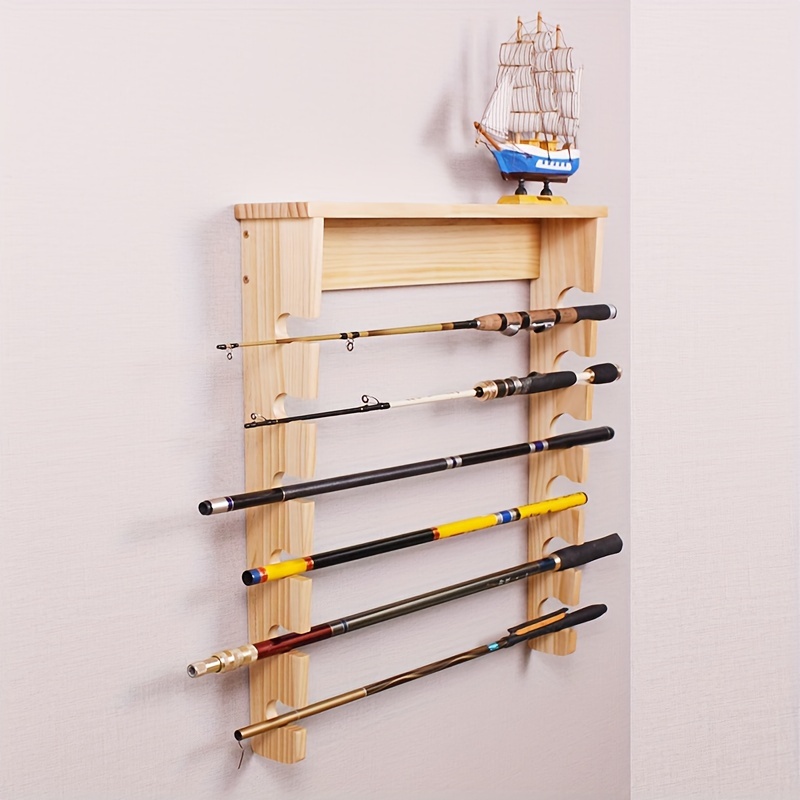 1pc Fishing Rod Organizer, Solid Wood Rod Holder, Fishing Rod Display Rack  For Garage
