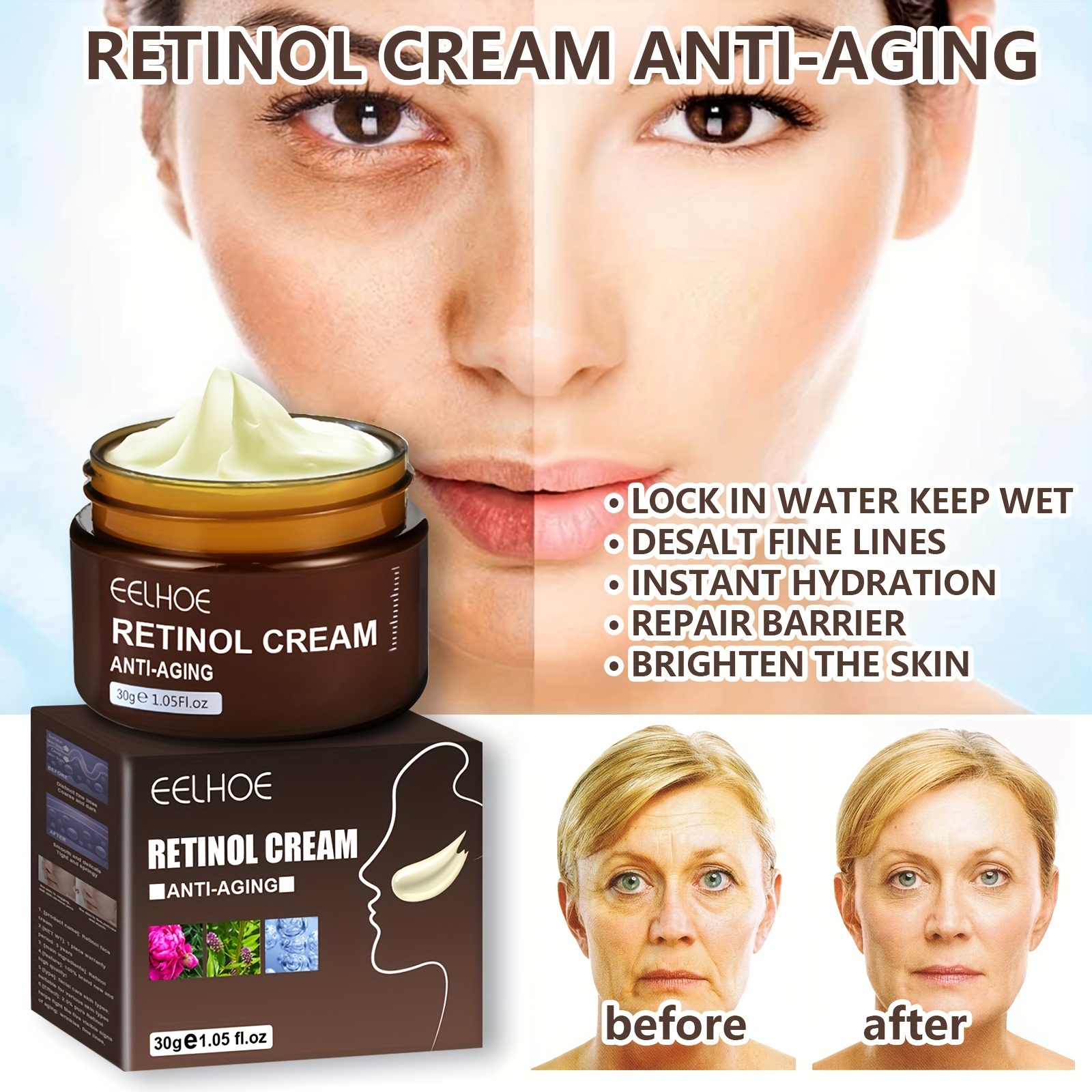 1pc Retinol Face Cream Smoothing Wrinkle Firming Skin Care Cream Lifting Brightening Moisturizing Facial Skin Beauty Care Cream