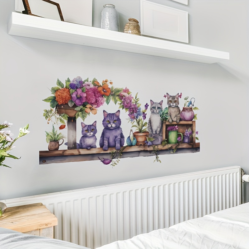 Un conjunto de pegatinas de pared de gatos bonitos, pegatinas decorativas  de plantas en maceta, decoración de pared para dormitorio, baño, sala de  estar y oficina JAMW Sencillez