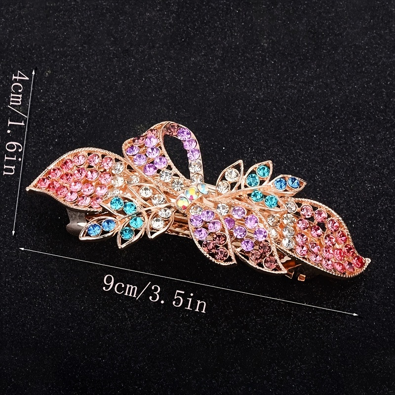 Lawie 4 Pack Fancy Delicate Floral Butterfly Leaf Jeweled Gems Rhinestone Glitter Sparkly Metal Hair Clips Snap Barrettes Grip Hairpins Clamp Thick