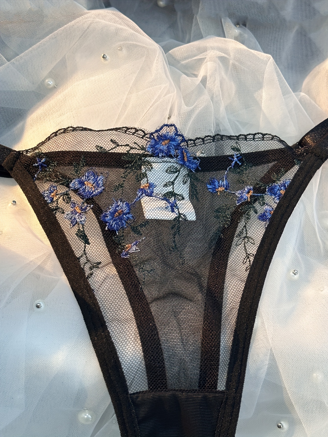 Floral Embroidery Lingerie Set Intimates Bra Thong Women's - Temu