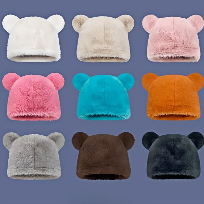 Women's Cute Cartoon Bear Ear Warm Hat Comfortable Solid - Temu