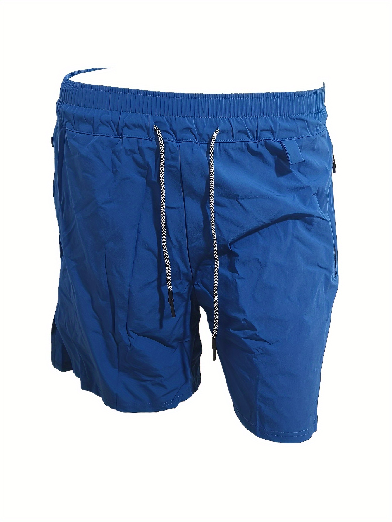 2-in-1 Double Layer Shorts With Inner Zipper Pocket, Men's High Stretch Sports Shorts For Summer Gym Workout Training