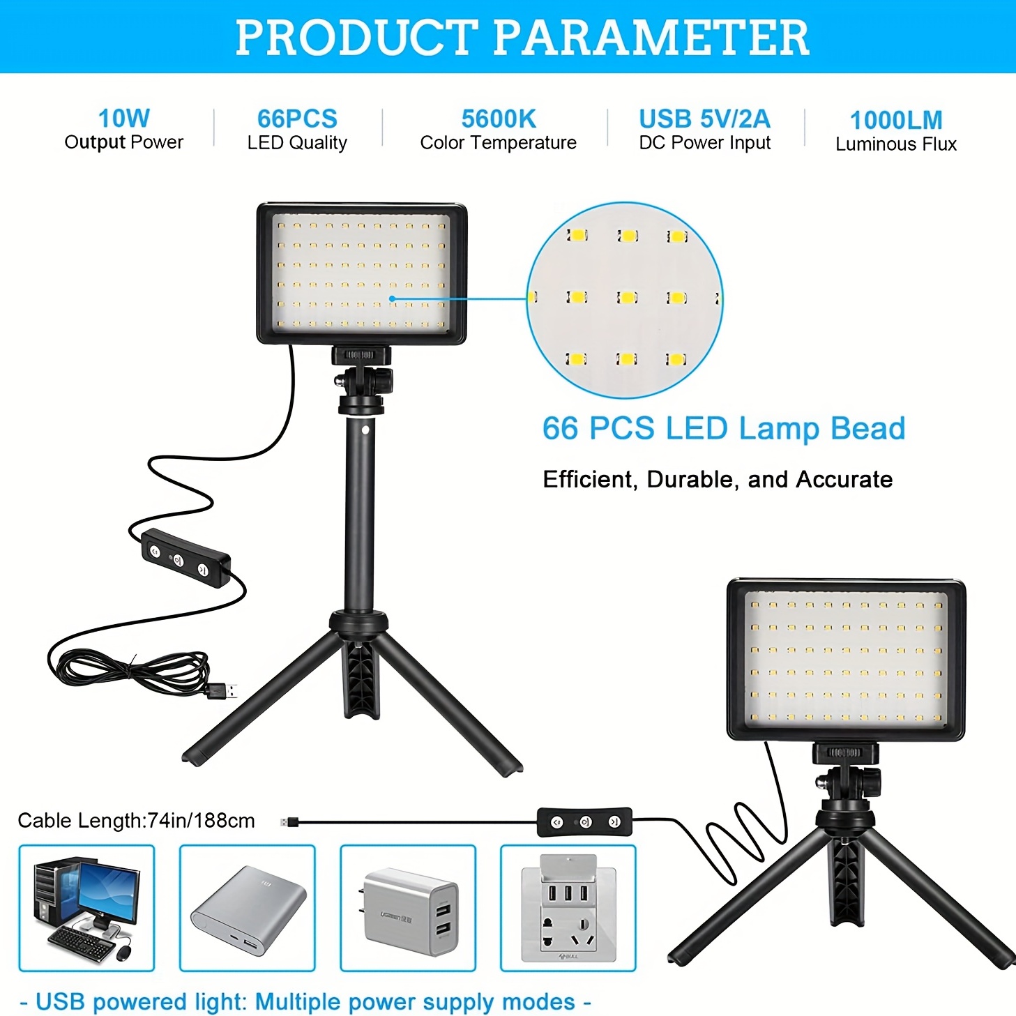 NEEWER 2 Pack Tabletop Dimmable 5600K USB LED Video Lighting with Color  Filters and Tripod Stand