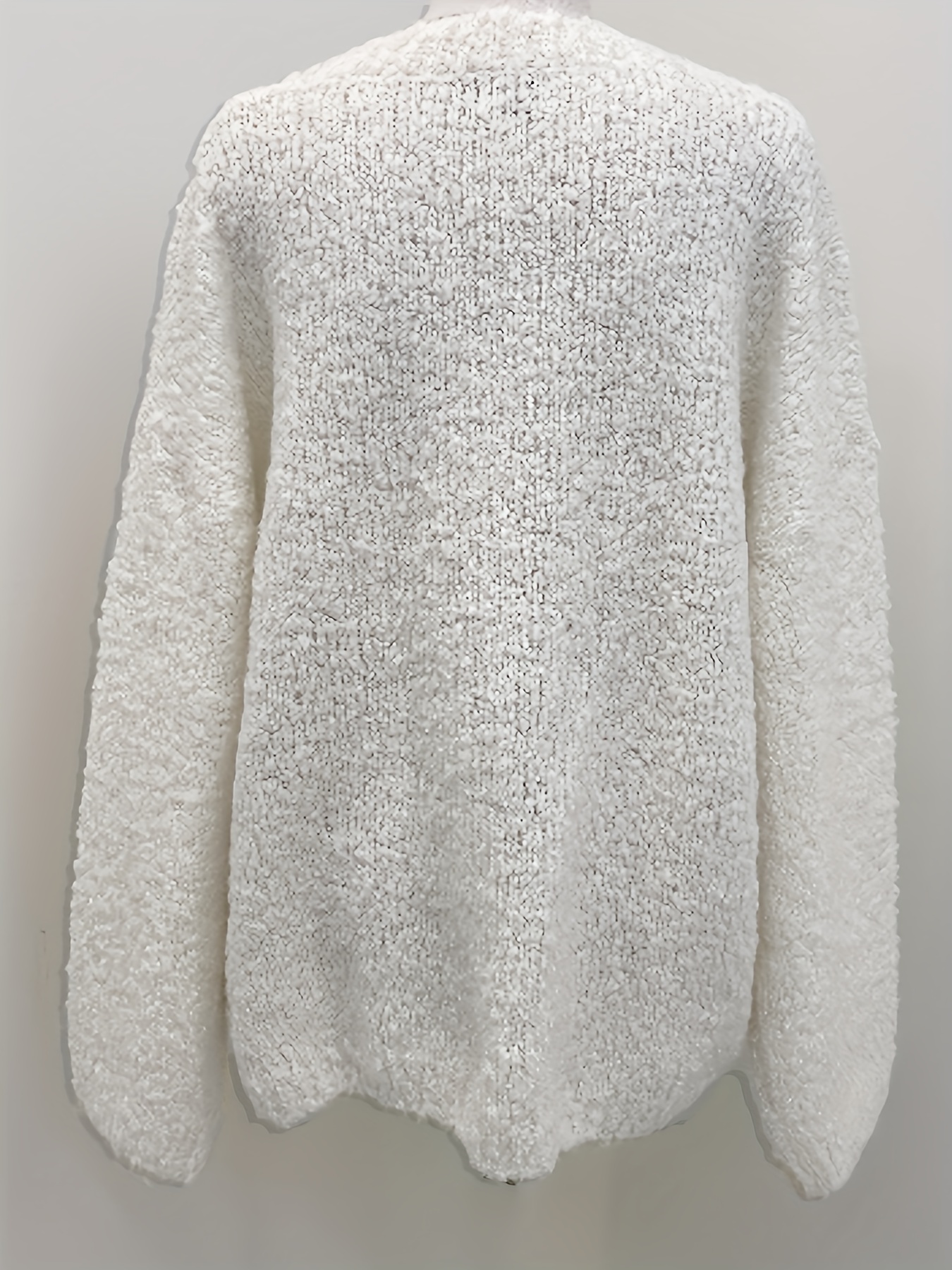 Solid V Neck Fuzzy Oversized Sweater Casual Long Sleeve Soft - Temu