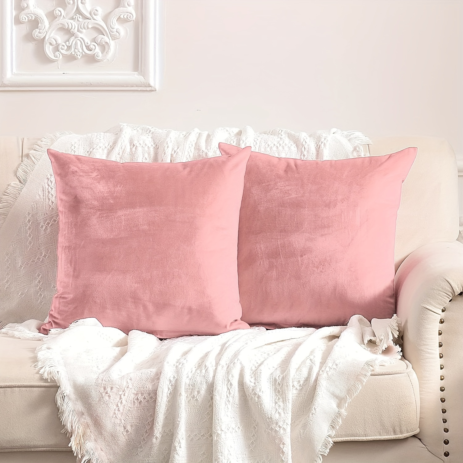 Solid Velvet Throw Pillow Covers For Living Room Bedroom - Temu