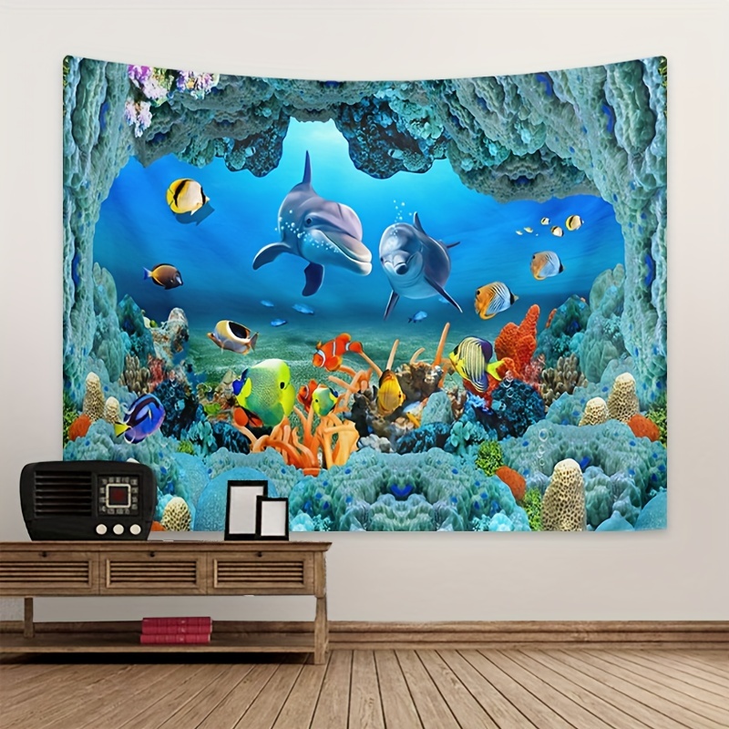 Sea World Tapestry Cute Dolphin Tapestry Fish Group Tapestry