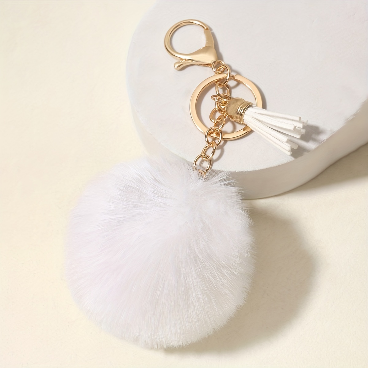 Fluffy Pom Pom Keychains Faux Rabbit Fur Pompom Silver Keyring Accessories