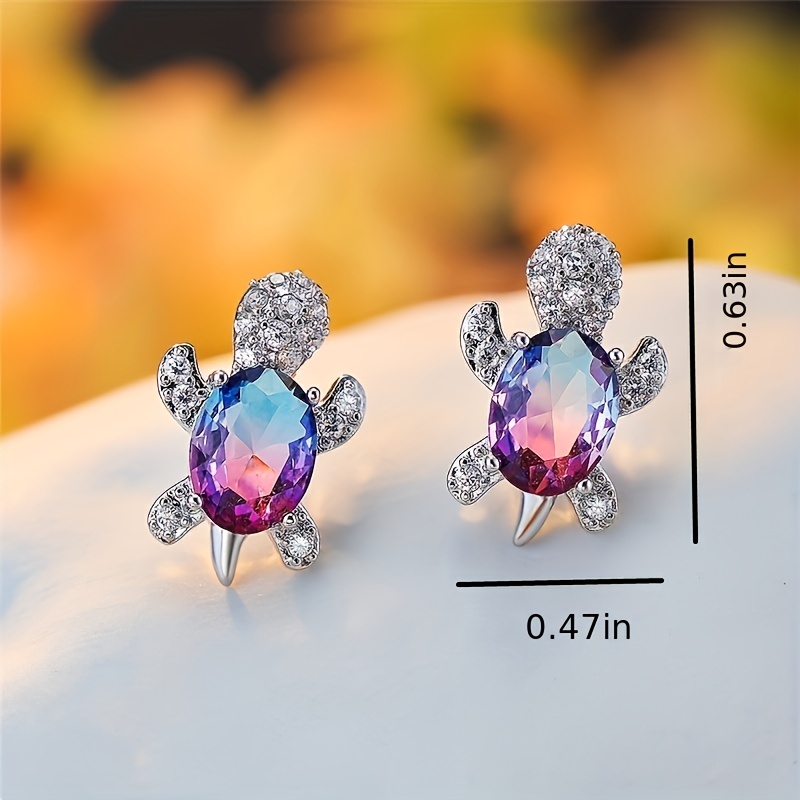 Lovely Turtle Stud Earrings with Zircon Decor