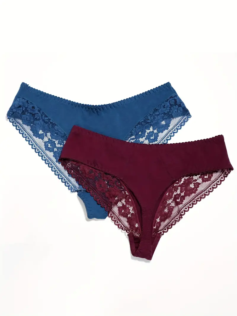 Plus Size Casual Thong Set Women's Plus Contrast Lace Trim - Temu