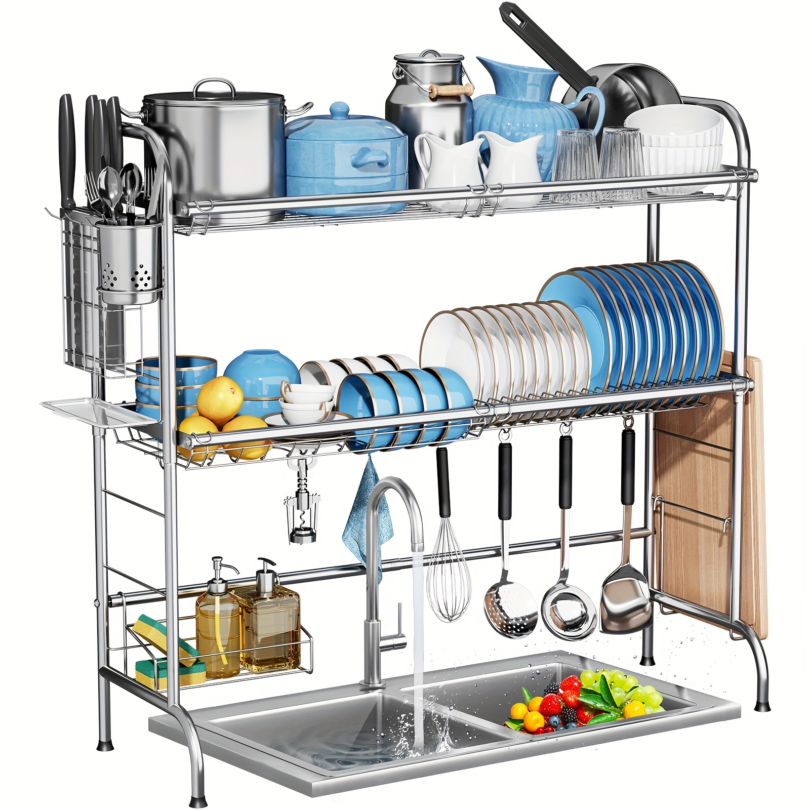 Stainless Steel Sink Dish Drying Rack, Adjustable And Space-saving