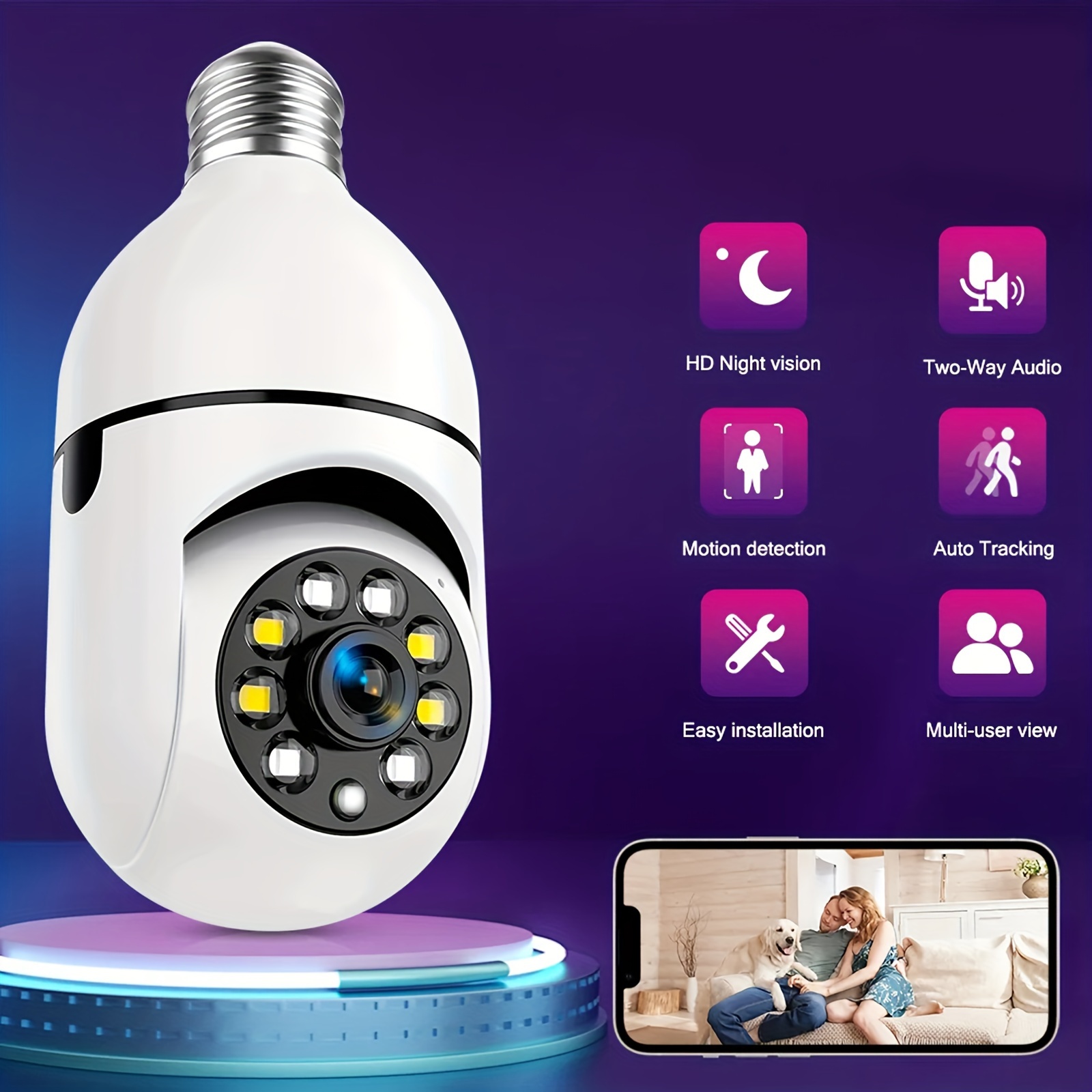 5G Caméra Ampoule, Caméra Ampoule 360° WiFi Extérieur avec Vision Nocturne,  Caméra De Surveillance Ampoule Garden, Suivi Automatique, Audio