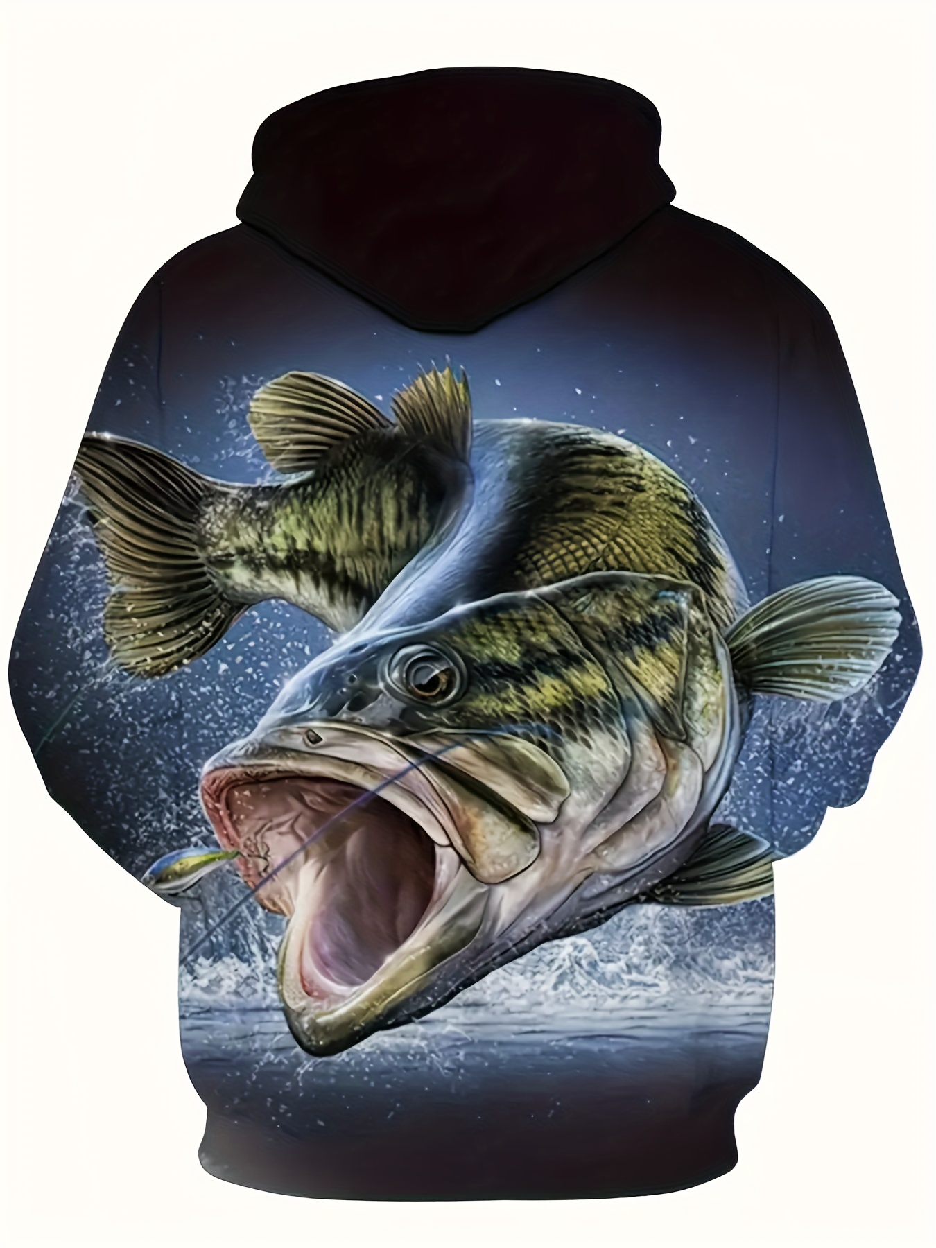 Animals Print Pocket Long Sleeve Sweatshirt, Men's Casual Fishing Pattern 3D Hooded Sweatshirt,Temu