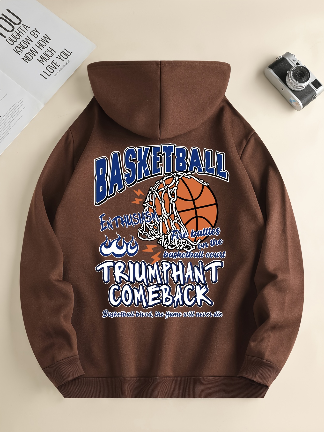 Basketball Print Kangaroo Pocket Hoodie Sudadera Con Capucha