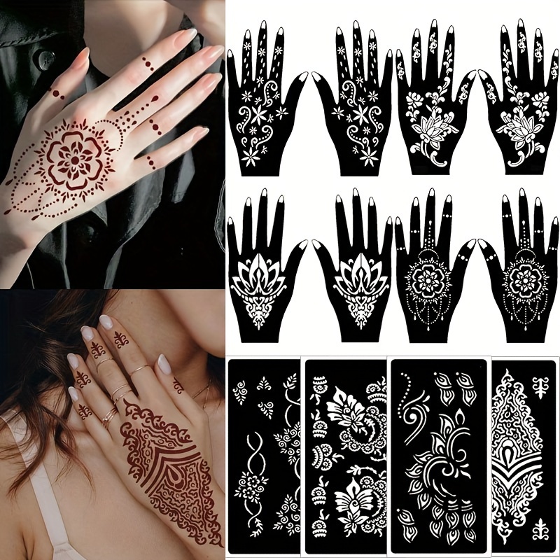12 Sheets Tattoo Stencils Kit, Reusable Templates Tattoo For Hand Forearm,  Glitter Airbrush DIY Tattooing Template, Flower Tattoo Stickers For Women G