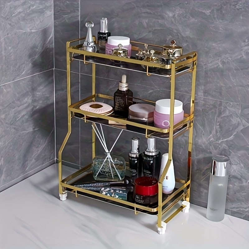 Golden Double Layer Iron Storage Rack Bathroom Organizing Shelf