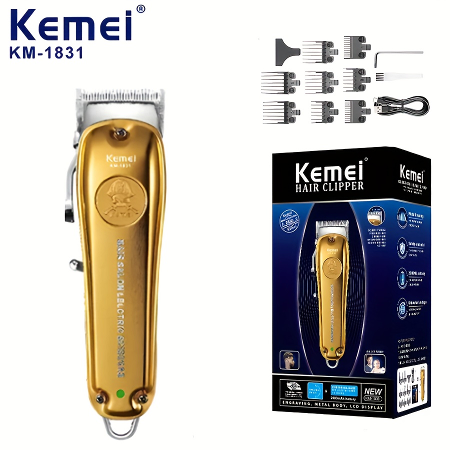 KEMEI Electric Hair Clippers Trimmer Km-1831 Golden 2000Mah Lithium Battery  Professional Hair Clippers With Adjustable Cutter Head