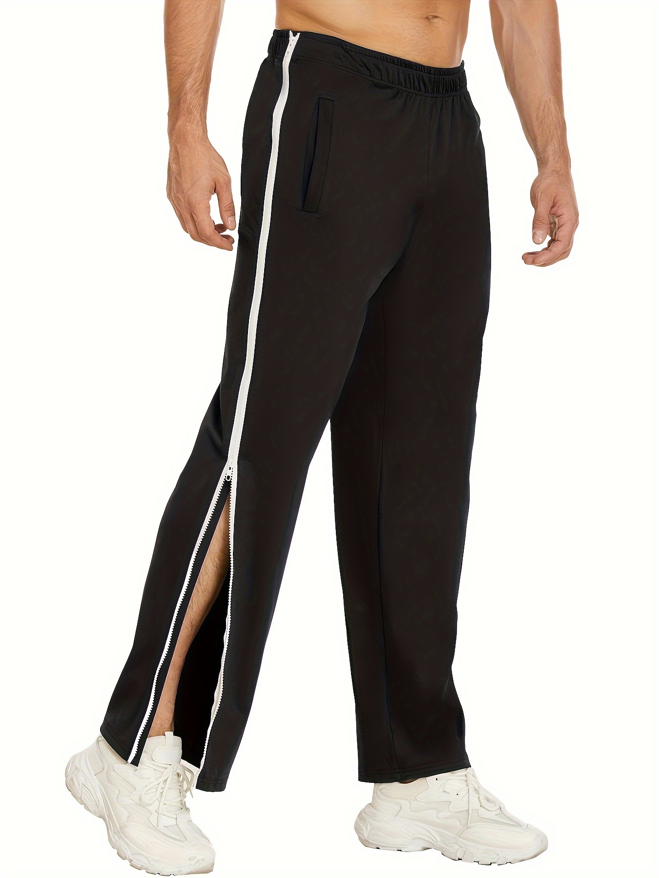 Men's Loose Fit Side Zipper Sports Pants Casual Stretch - Temu