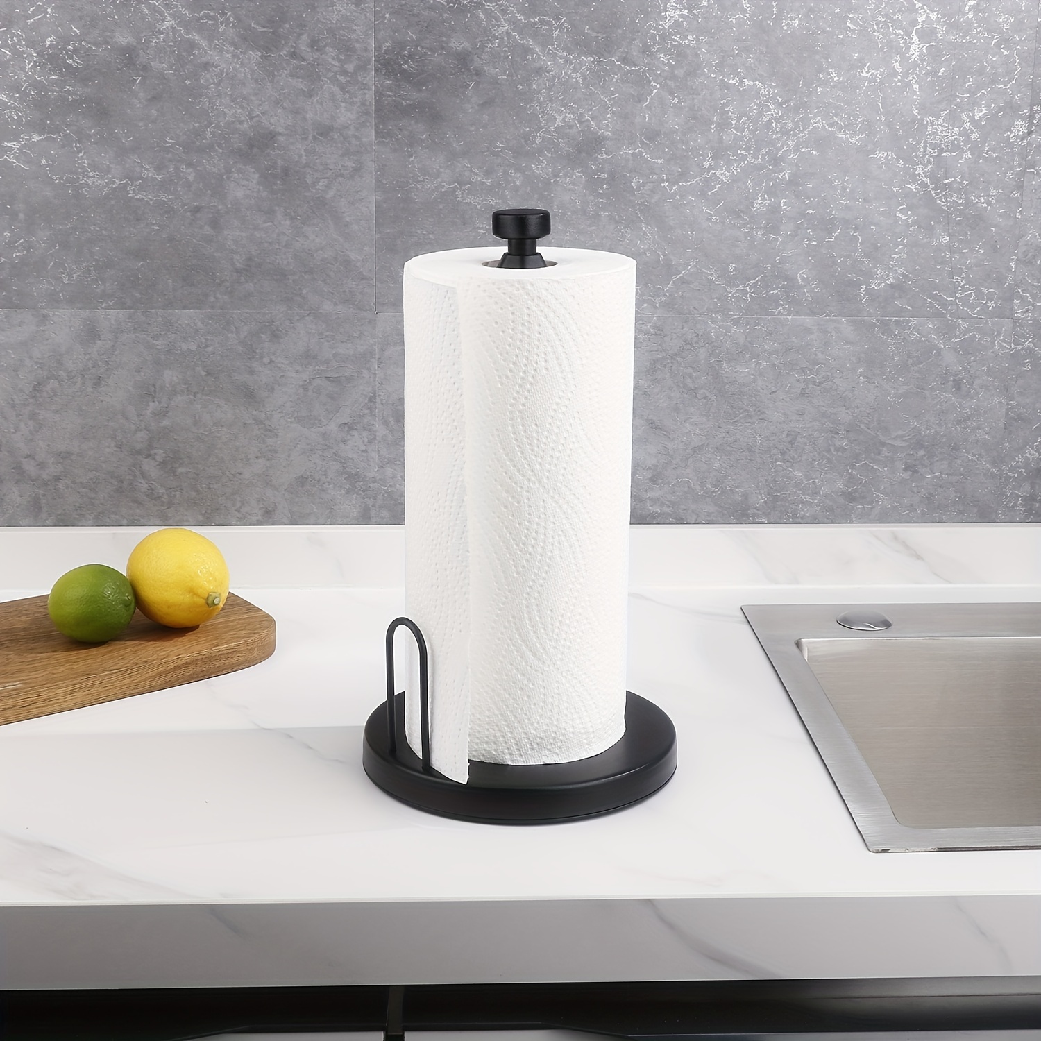 One-Handed Tear Paper Towel Stand Black With Ratchet System For