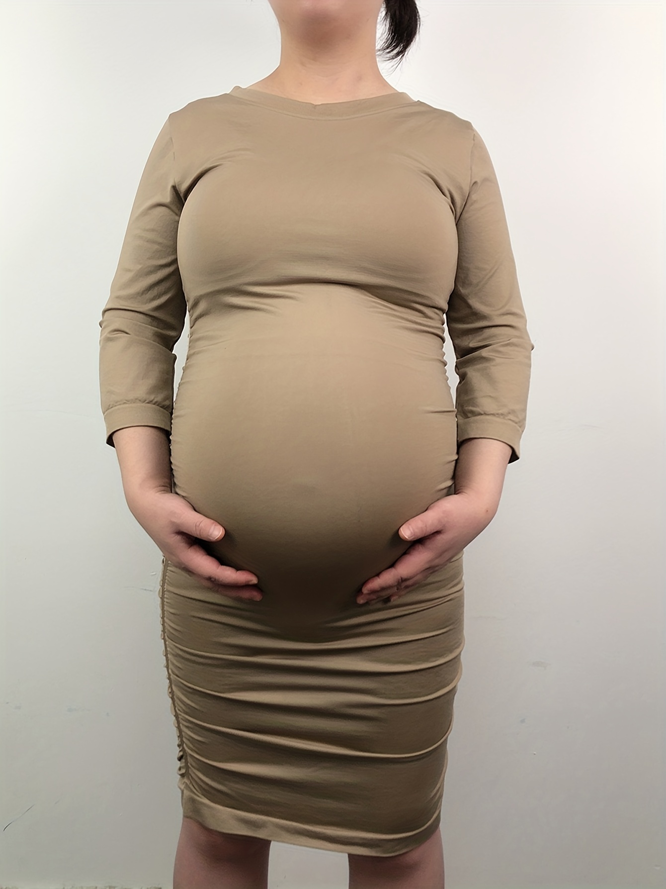 Pregnant Women's Maternity Elegant Dress, High Stretch Long Sleeve